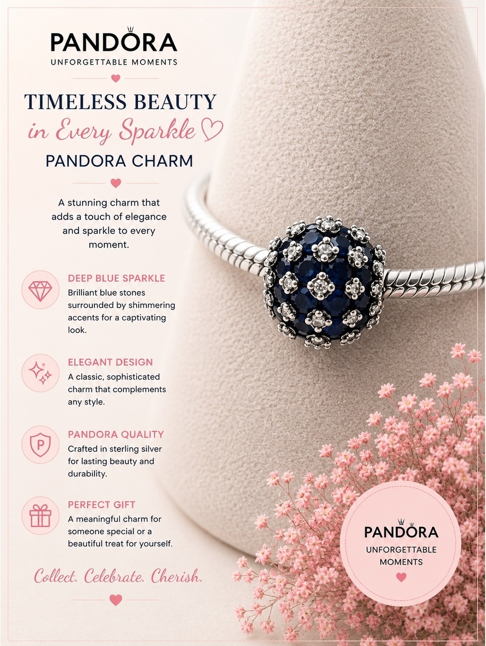 Pandora Deep Blue Sparkle Sterling Silver Charm